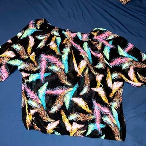 Torrid Black Long Sleeve Lightweight Blouse with Pastel Feathers Size 2X